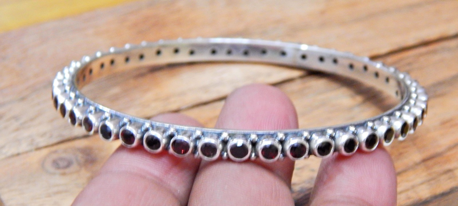 925 Sterling Silver Natural Garnet Bangle size 2-6 Gemstone Jewelry handmade