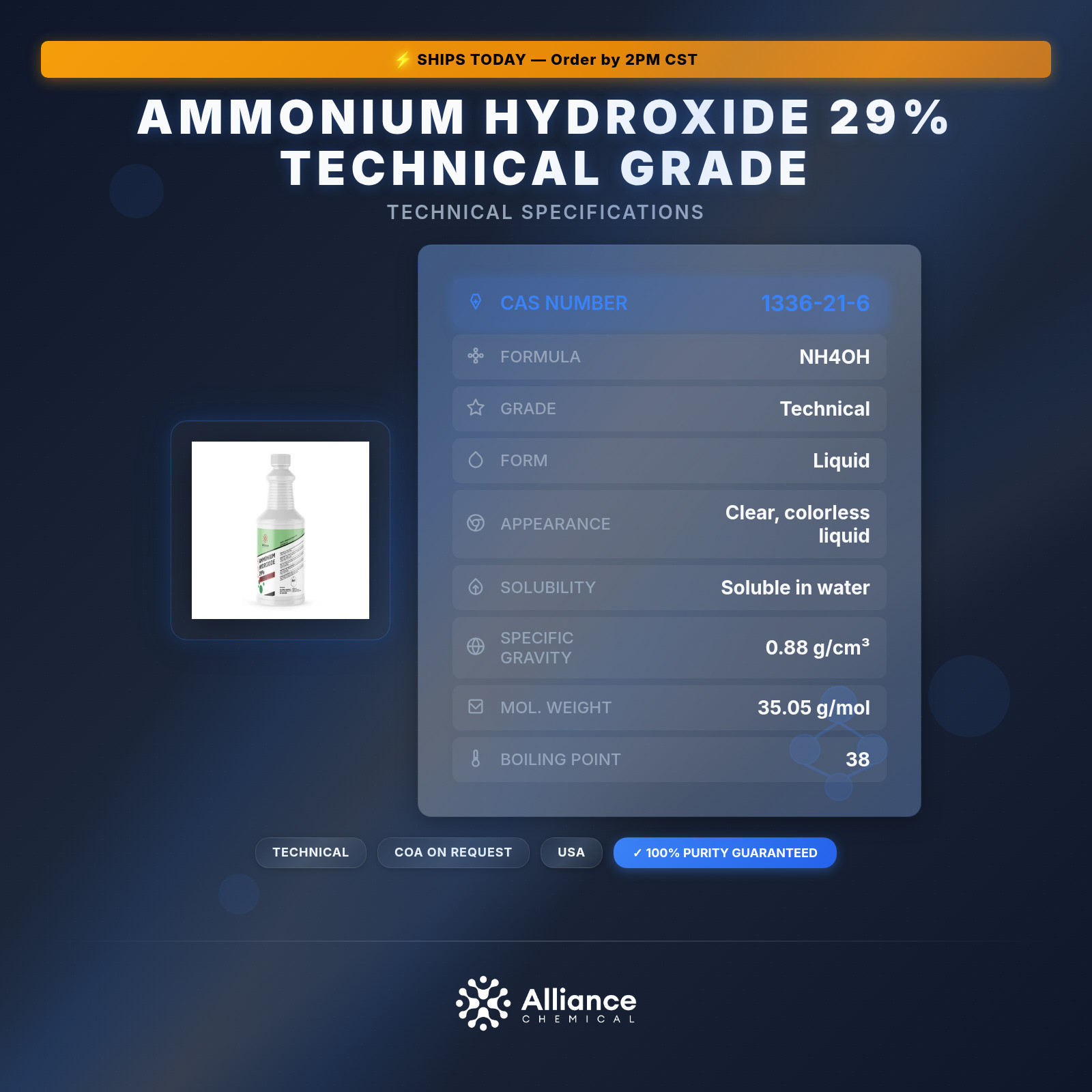 Ammonium Hydroxide 29% Technical Grade – 1 Quart