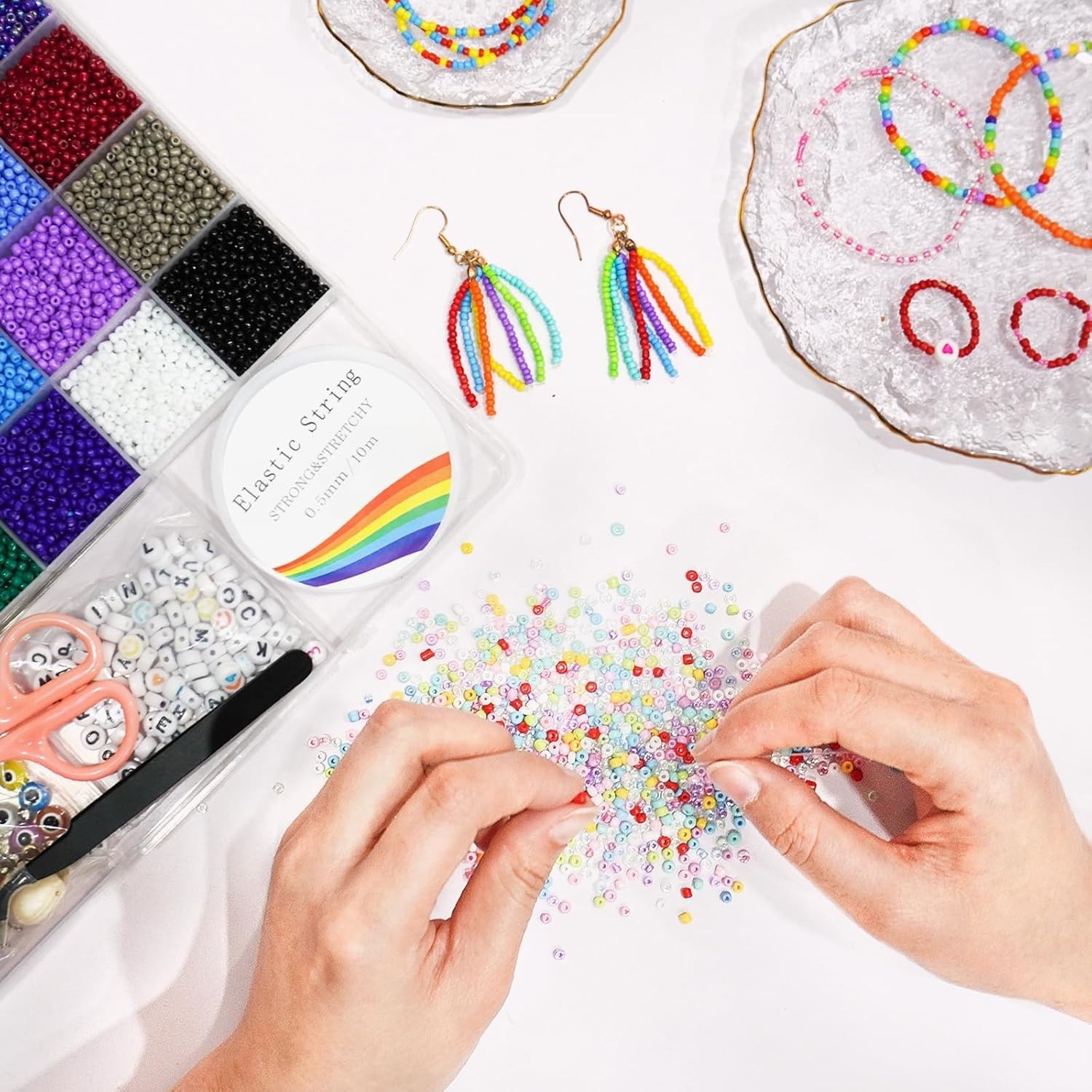 8000pcs 3mm Glass Seed Beads for Bracelet Making Kit, Small Beads Friendship …
