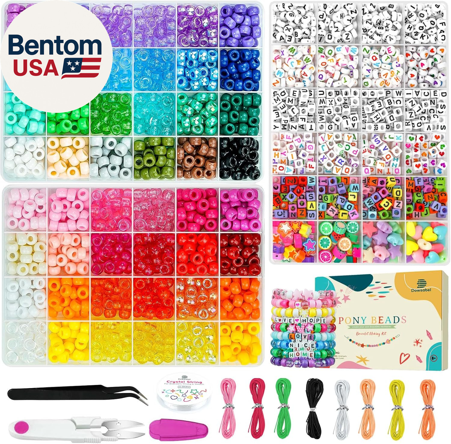 Friendship Bracelet Making Kit, Pony Kandi Beads & 11 Different Beads, 8 Colors