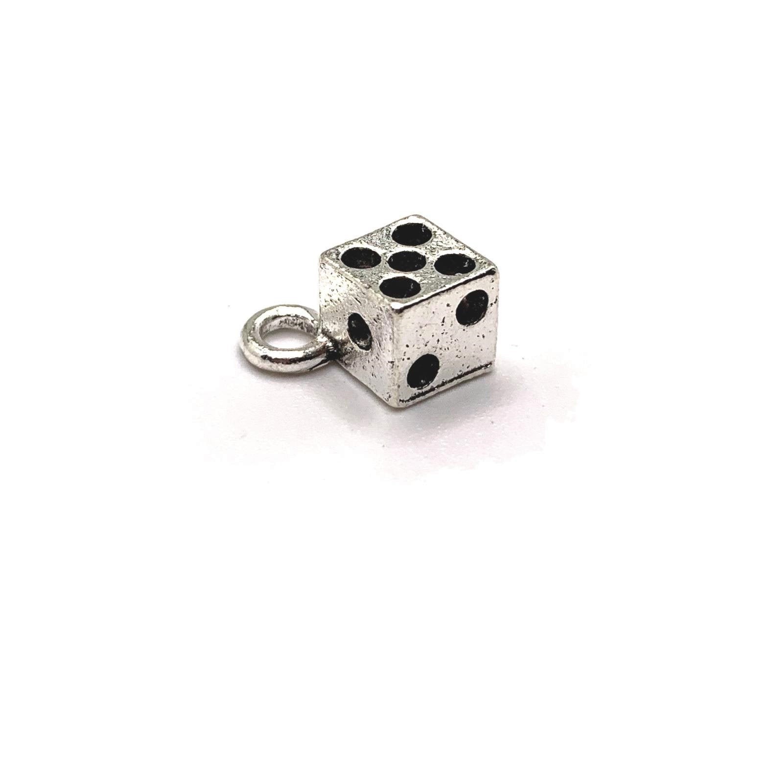 Silver Dice Gambler 3D Charms, 11x11mm – US Seller