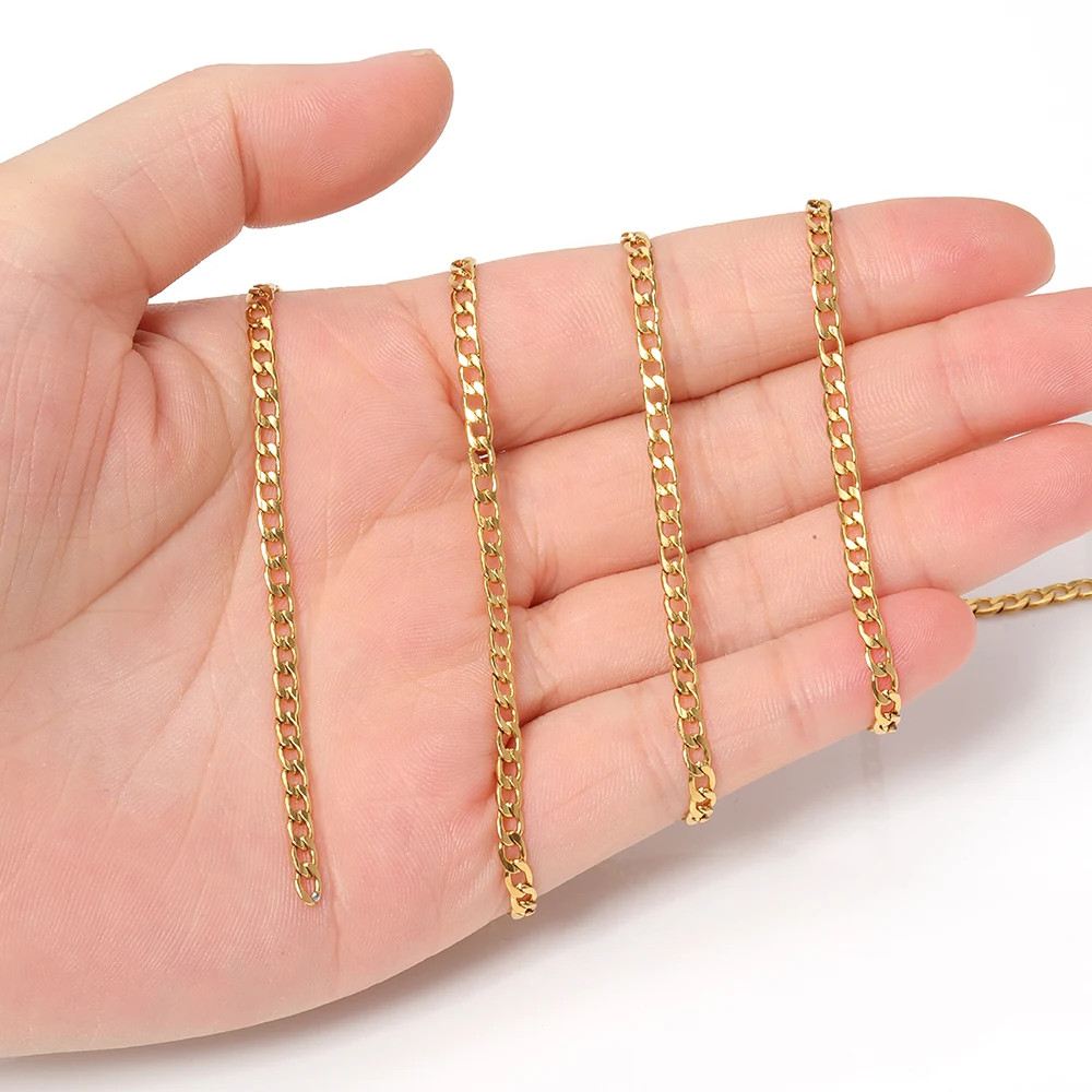 1Meter 2Meters 3-7Mm Stainless Steel Cuban Link Cable Chains for DIY Necklace Br