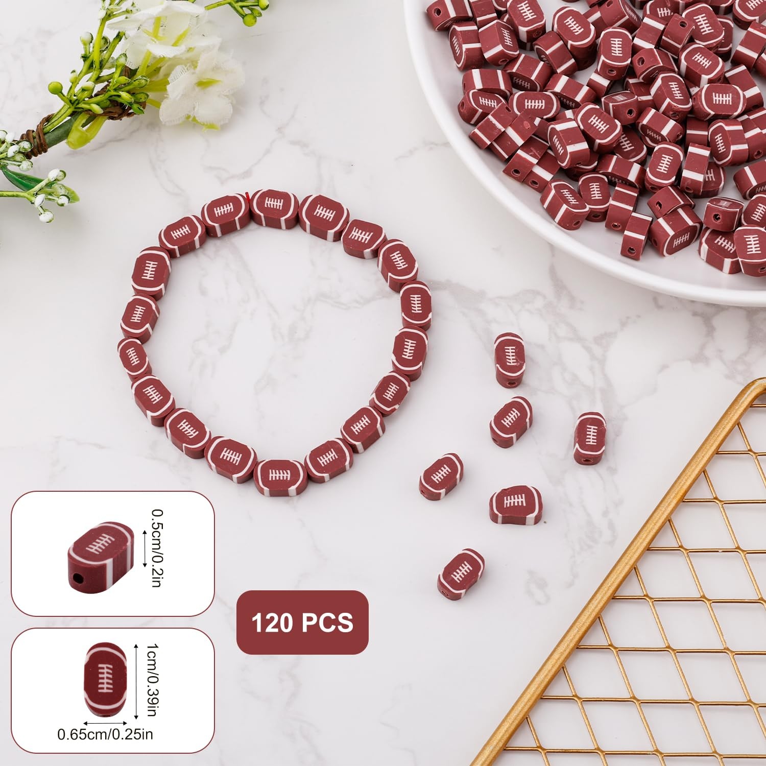 120pcs Football Polymer Clay Beads, 0.39×0.25×0.2in, as shown in the picture