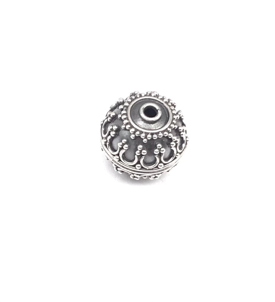 12mm Hand Crafted Ornament Round Sterling Silver .925 Bali Beads-#17752
