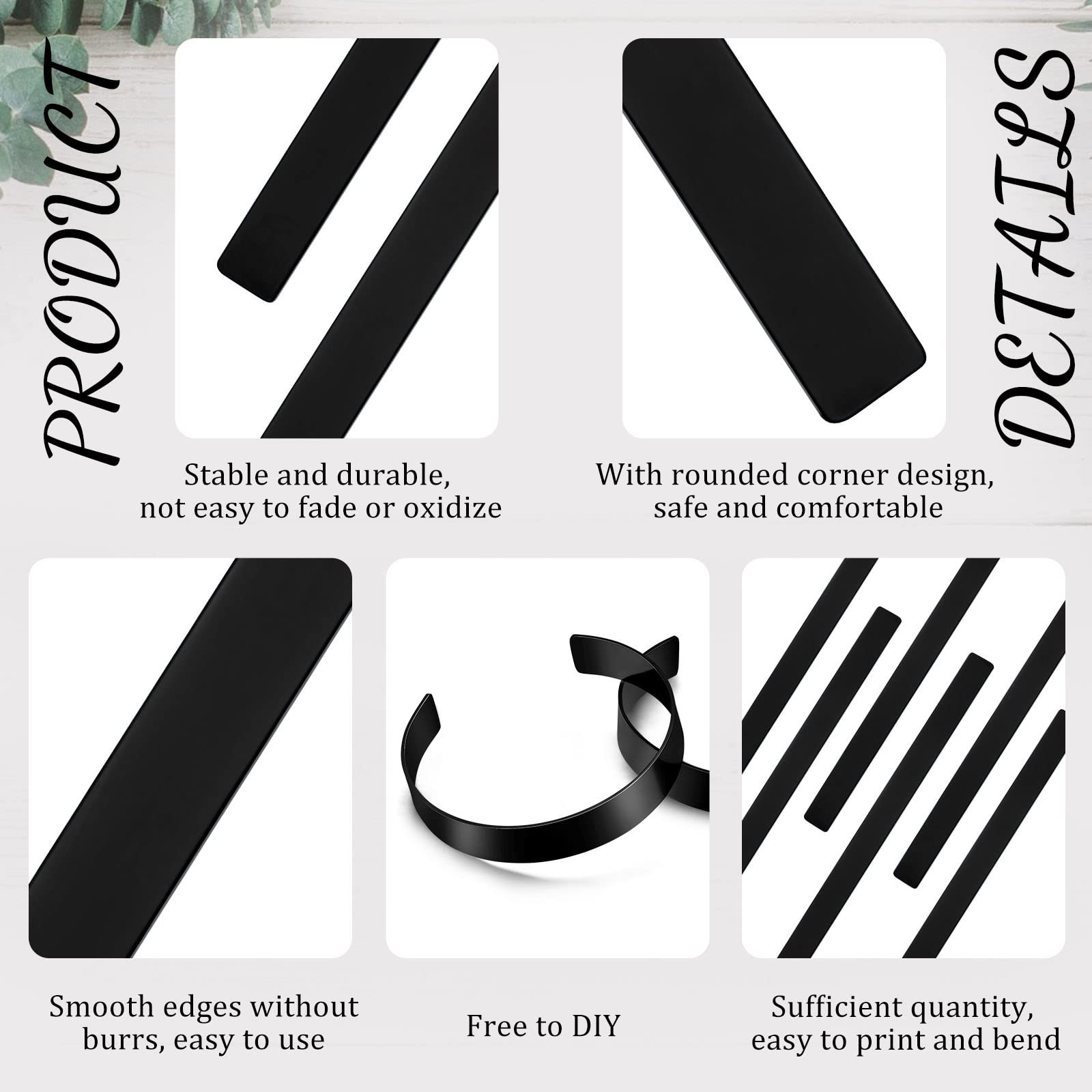 Lewtemi 12 Pieces Anodized Aluminum Bracelet Metal Stamping Blanks 7 x black