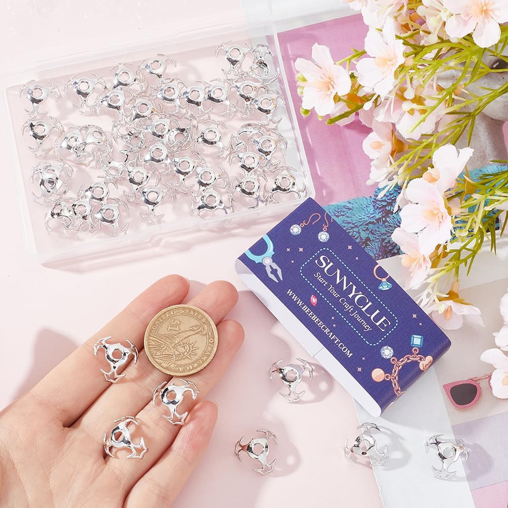 1 Box 70Pcs 16Mm Star Spacer Bead Caps Silver Bead End Cap Bulk Acrylic Hollow S