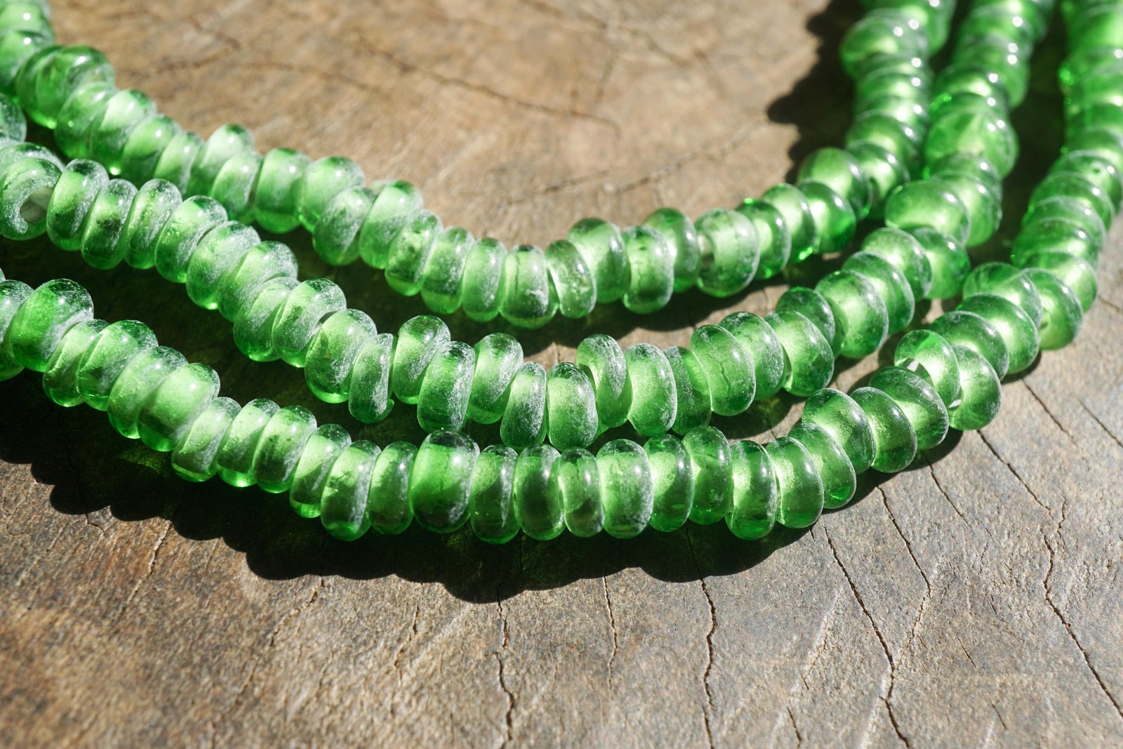 Artisan Made Green Java Glass Donut Beads (7mm) – Organic Parrot Green Strand
