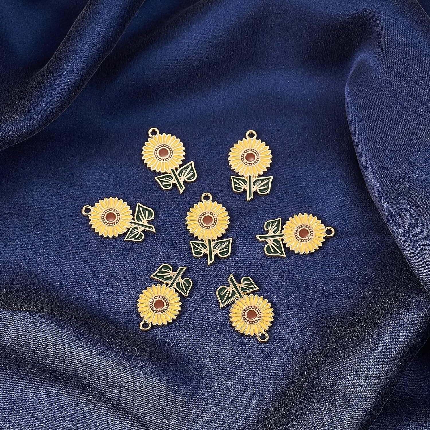 10x Enamel Sunflower Charms Daisy Flower Pendant for Jewelry Making DIY Craft