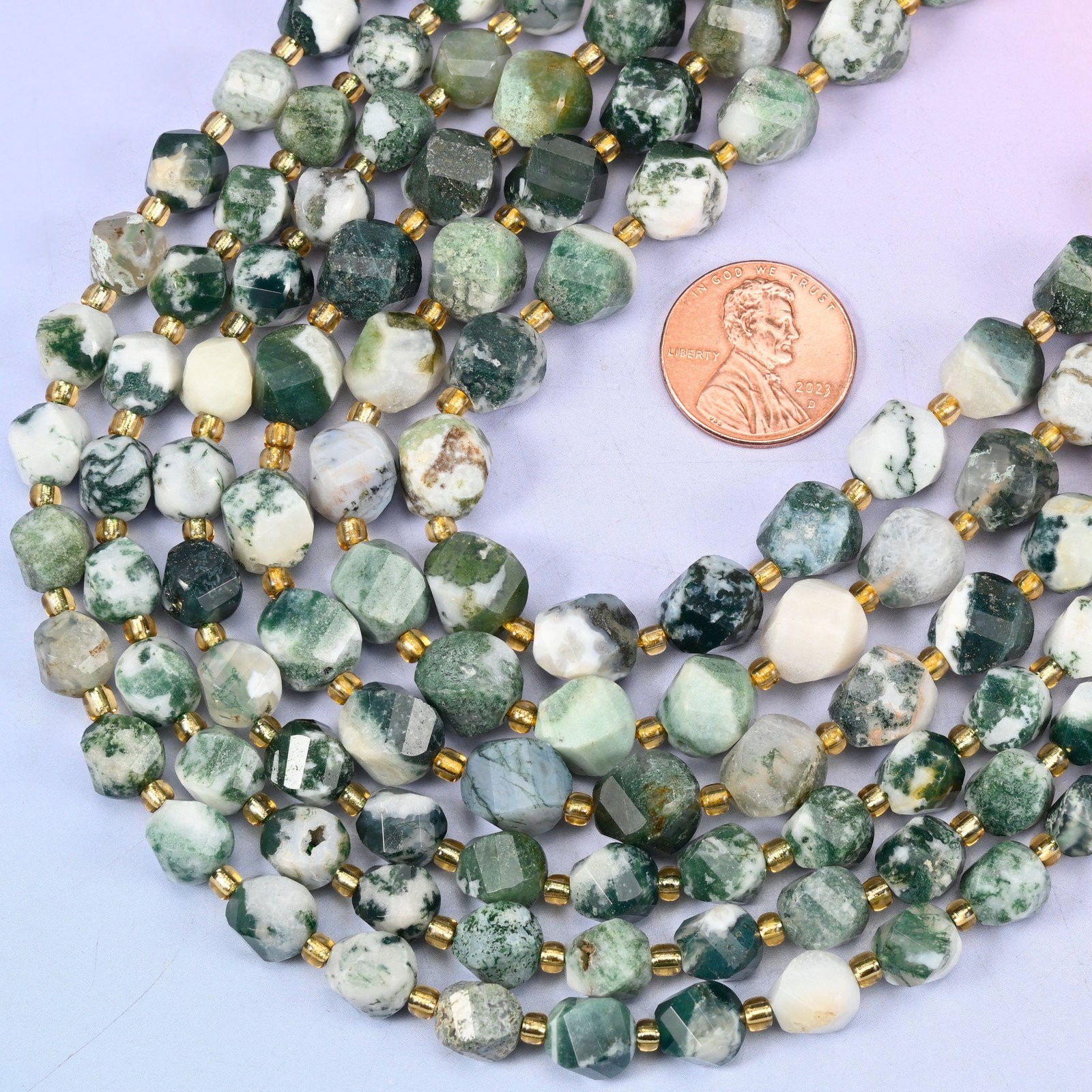 Tree Agate Faceted Spiral Twist Beads: Size 8mm 10mm, Jewelry Making