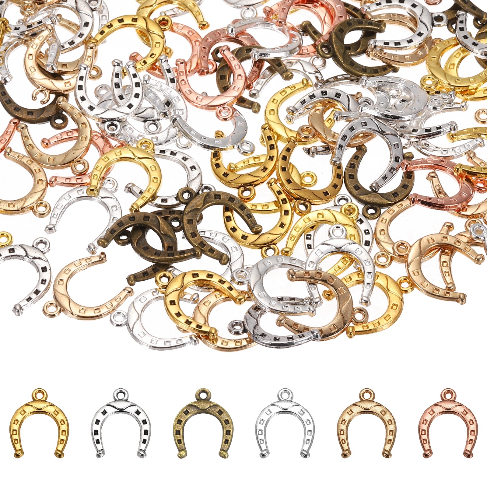200 Pcs Horseshoe Charm, Metal Horseshoe Pendants for Jewelry Making, 6 Colors