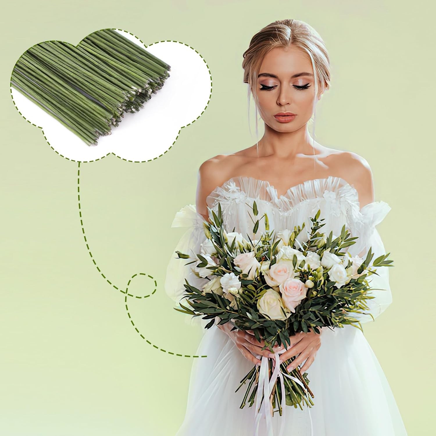 100 Pack Floral Wire 18 Gauge Crafts Florist Wire Stems Diameter 0.05In Green…