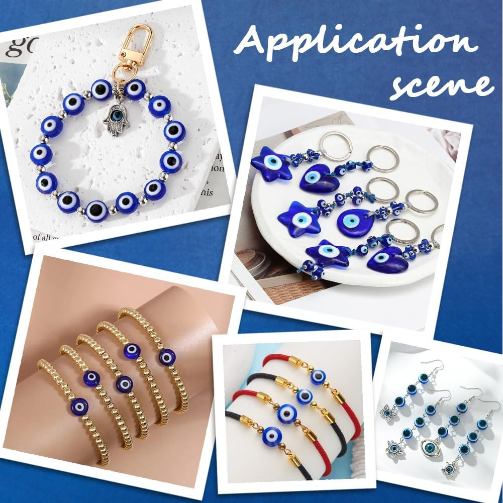 1 Box 3 Styles 6MM 8MM 10MM Dark Blue Evil Eye Lampwork Glass Beads with Holes A