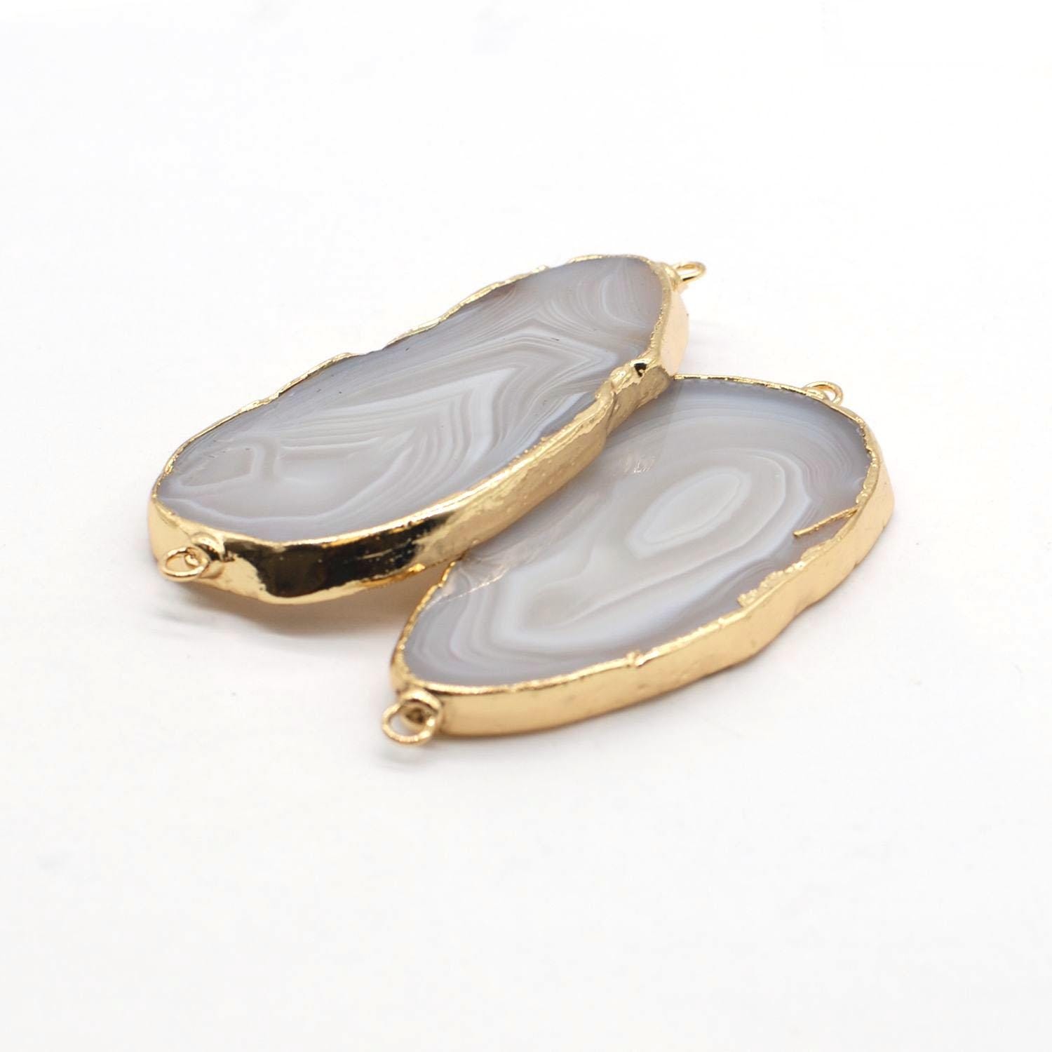 1PC Gold Plated Large Tear Drop/Oval Shape Genuine Gemstone Connector NBHK105-F