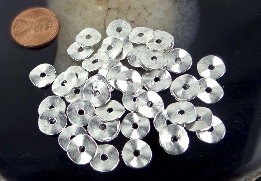 50 Antique Silver Pewter Washers Spacer Wavy beads 10mm