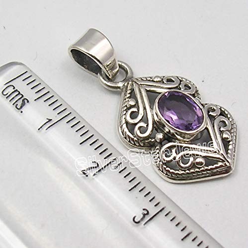 0.925 Pure Silver Amethyst tcw 1.0 Oxidized Pendant 3.3 cm Fashion Stone
