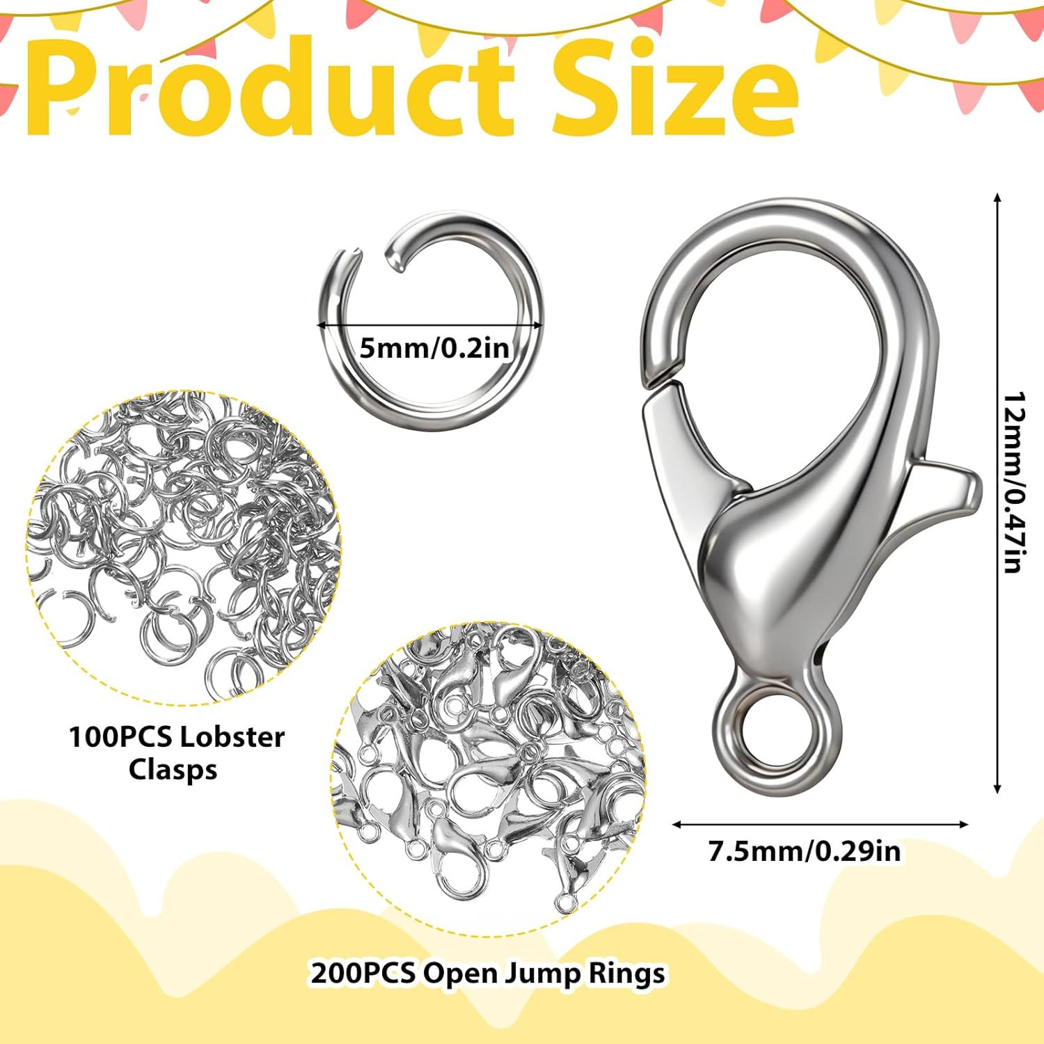 300PCS Stainless Steel Lobster Claw Clasps for Necklace Bracelet Jewelry Making,