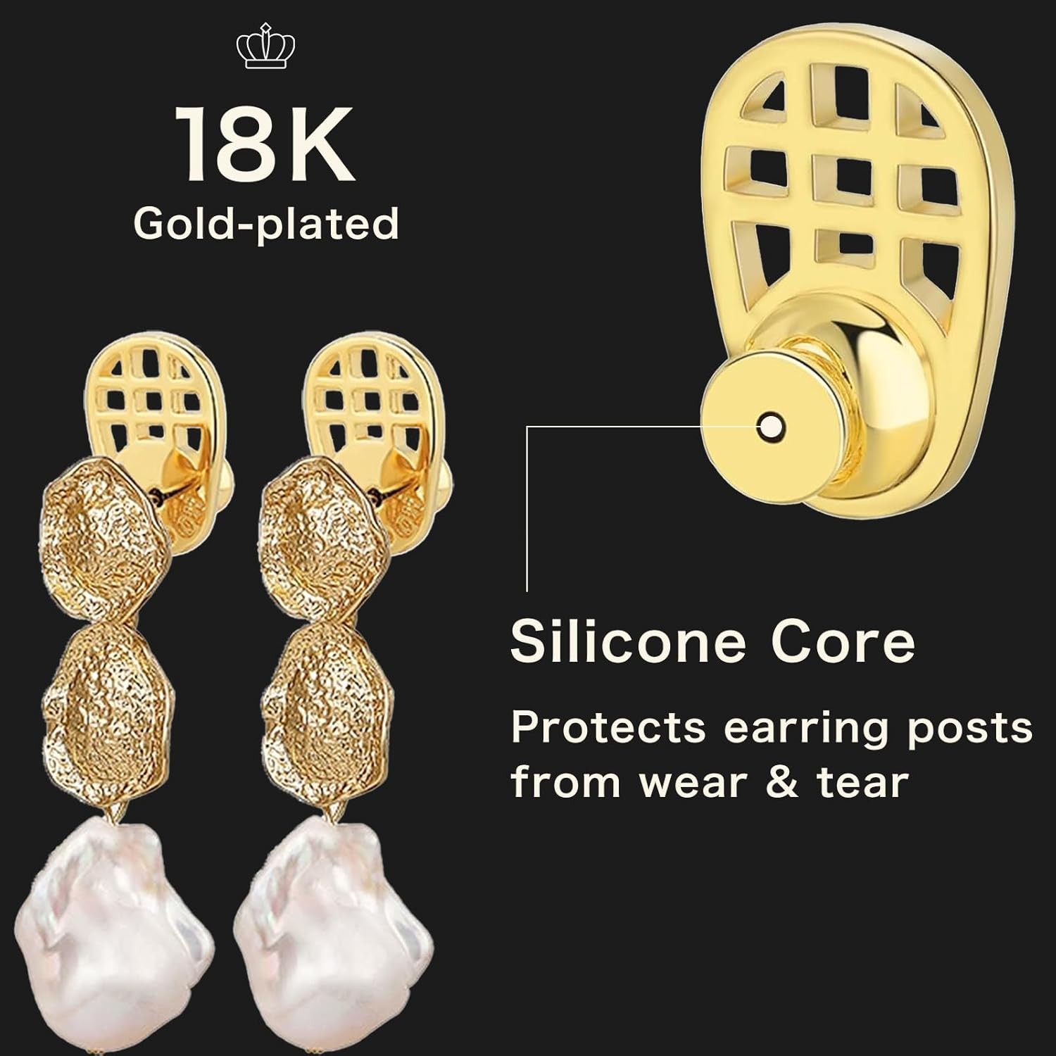 18K Gold-Plated Earring Backs for Droopy Ears – Large Earring Lifters, Ear Car
