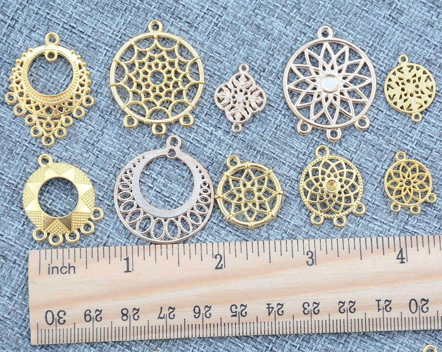 6 Chandelier Earring Findings Gold Kc Gold Tone Link Pendants Drops Assorted Lot