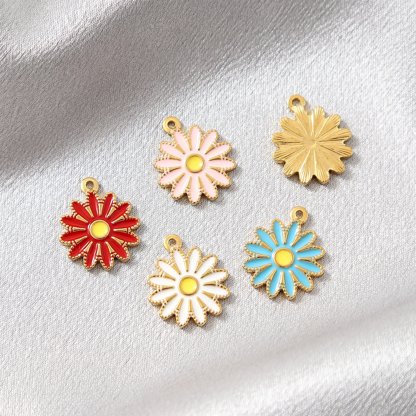 10pcs silver/gold stainless steel daisy flower charm for diy jewelry making