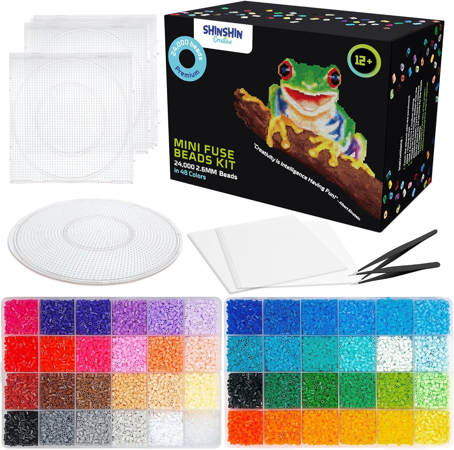 24,000 Mini Fuse Beads Kit – Tiny 2.6Mm Beads, 48 Colors, 5 Pegboards, 2 Tweezer