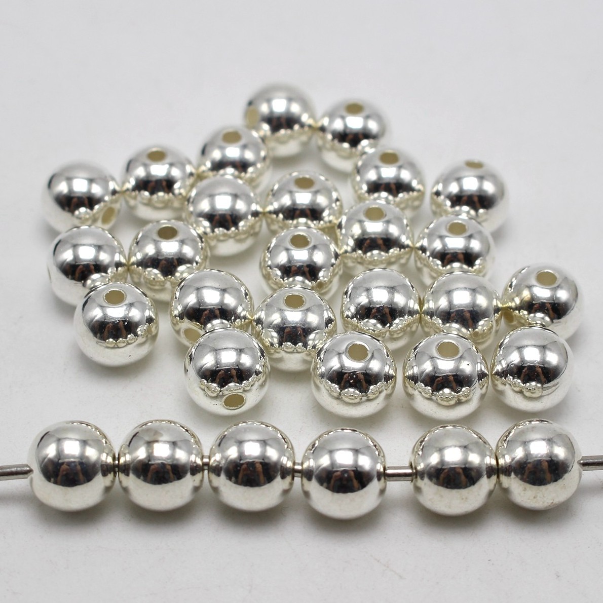 200 Bright Silver Metallic Acrylic Smooth Round Beads 8mm(0.32″) Spacer Beads