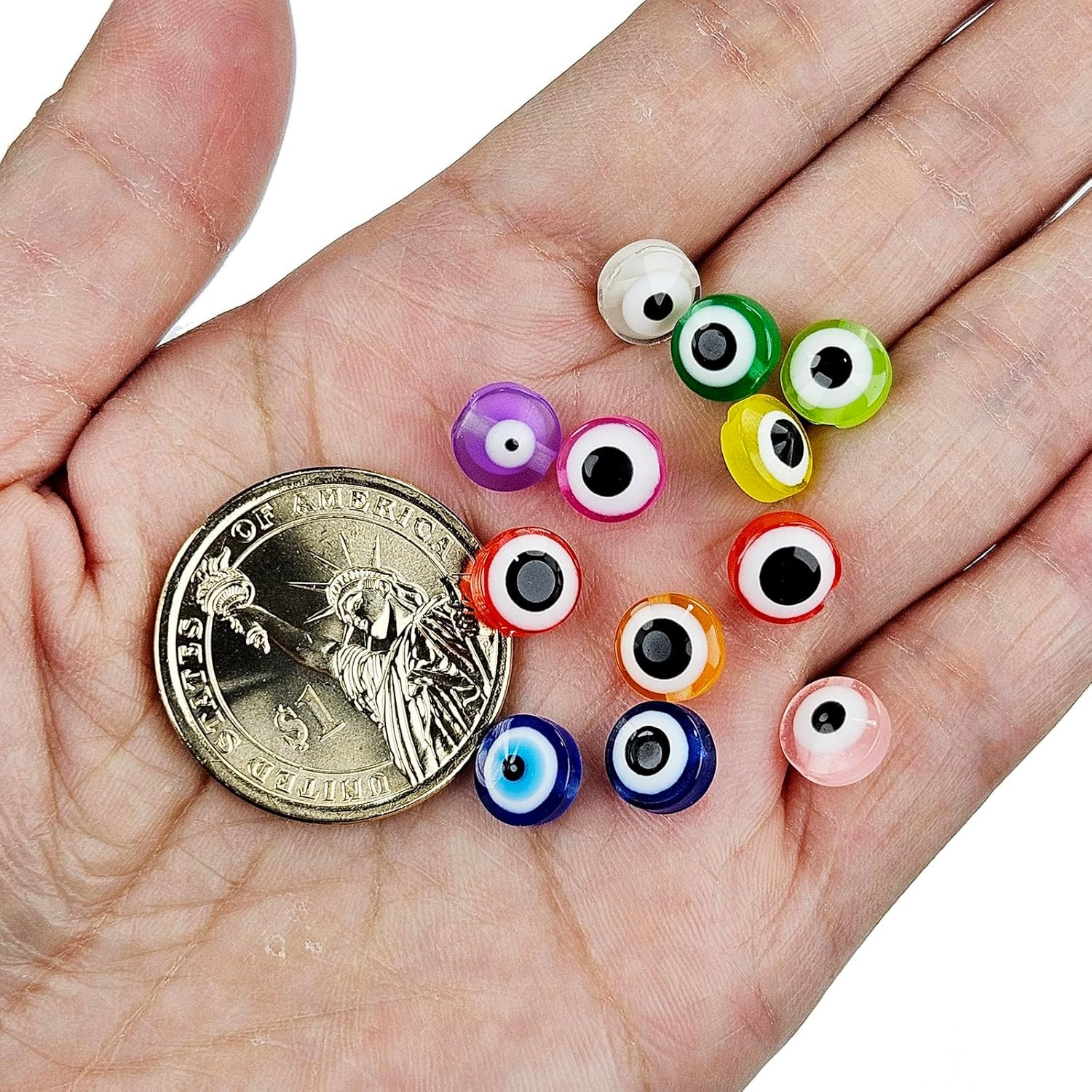 200 Pieces Flat Round Evil Eye Beads Handmade Resin Lampwork 8mm Charms Spacer B