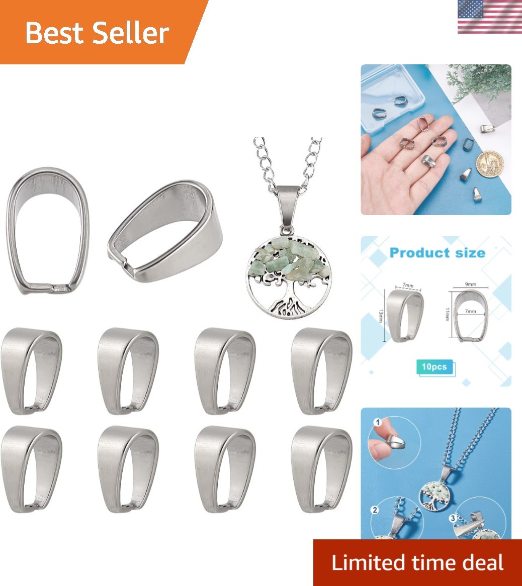 Art Deco Stainless Steel Bail Clasp Set – 10 Stylish Pieces for Jewelry Crafting