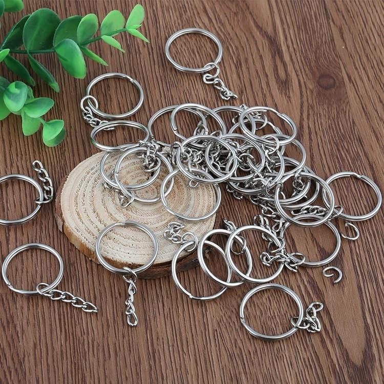 100Sets 1 inch 100Sets Silver 1 inch keychain rings with open jump rings