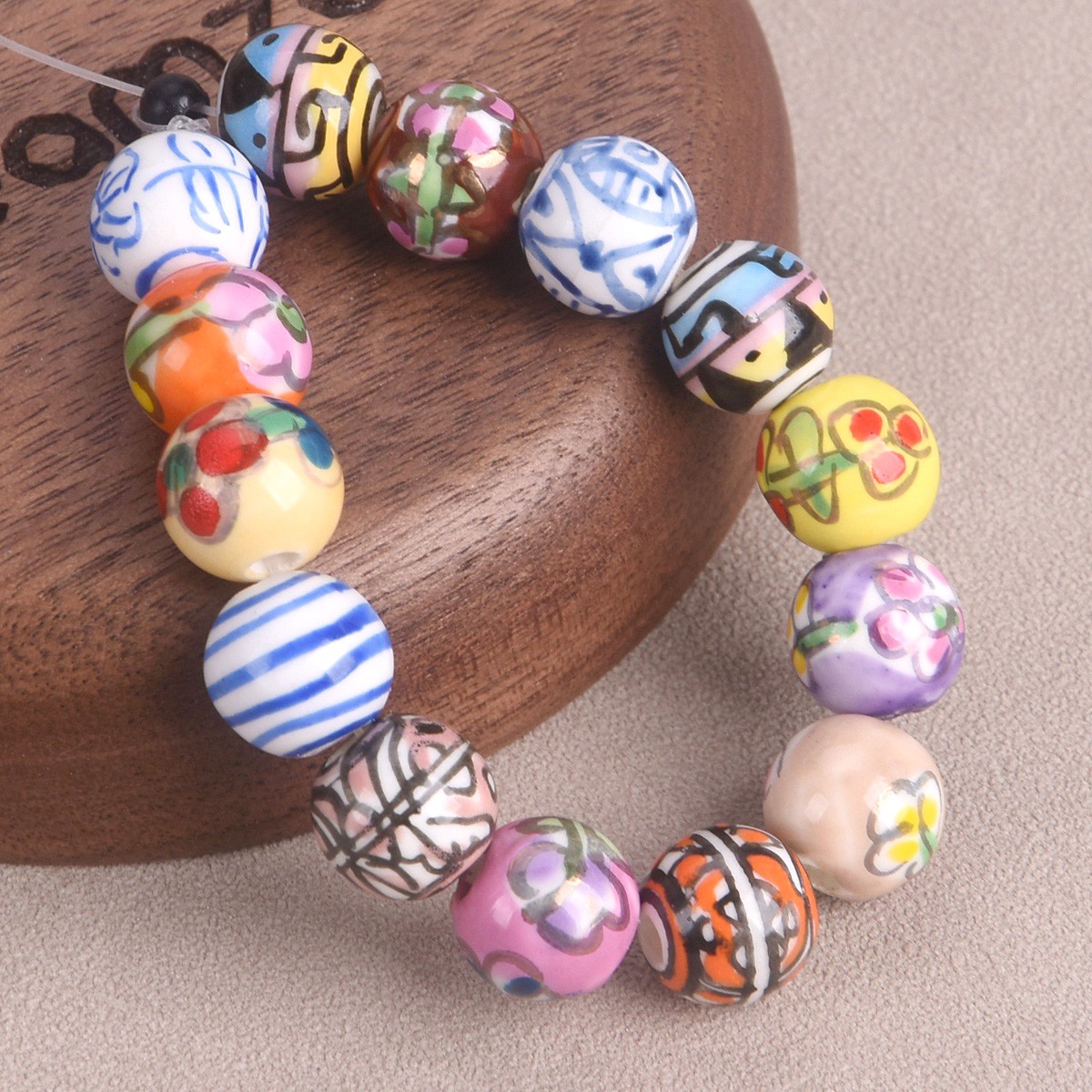 20pcs Hand Painted Flower Round 10mm Handmade Ceramic Porcelain Loose Beads Lot