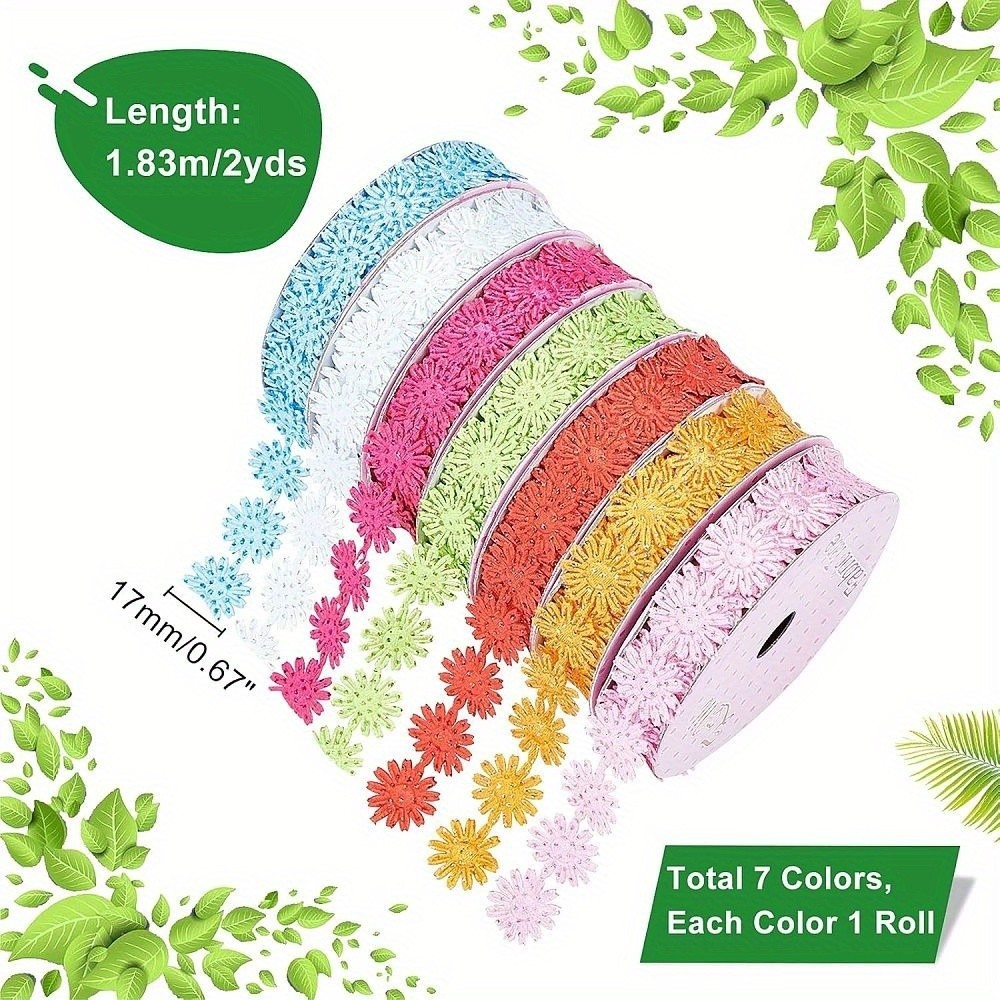 1set 7rolls 17mm Wide 7 colors Sparkle Glitter Powder Polyester Ribbons