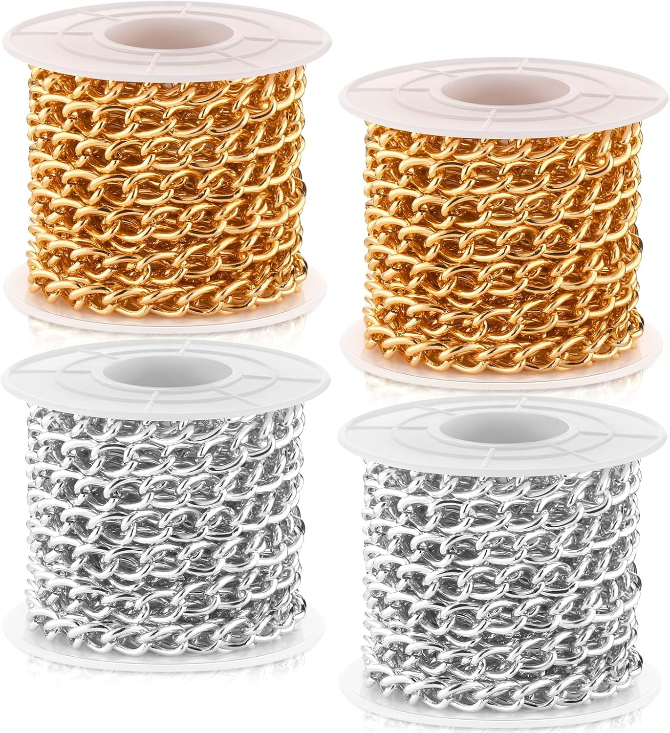 4 Rolls 39.4 Feet Aluminium Necklace Chains 6.5 Mm Twisted Links Spool