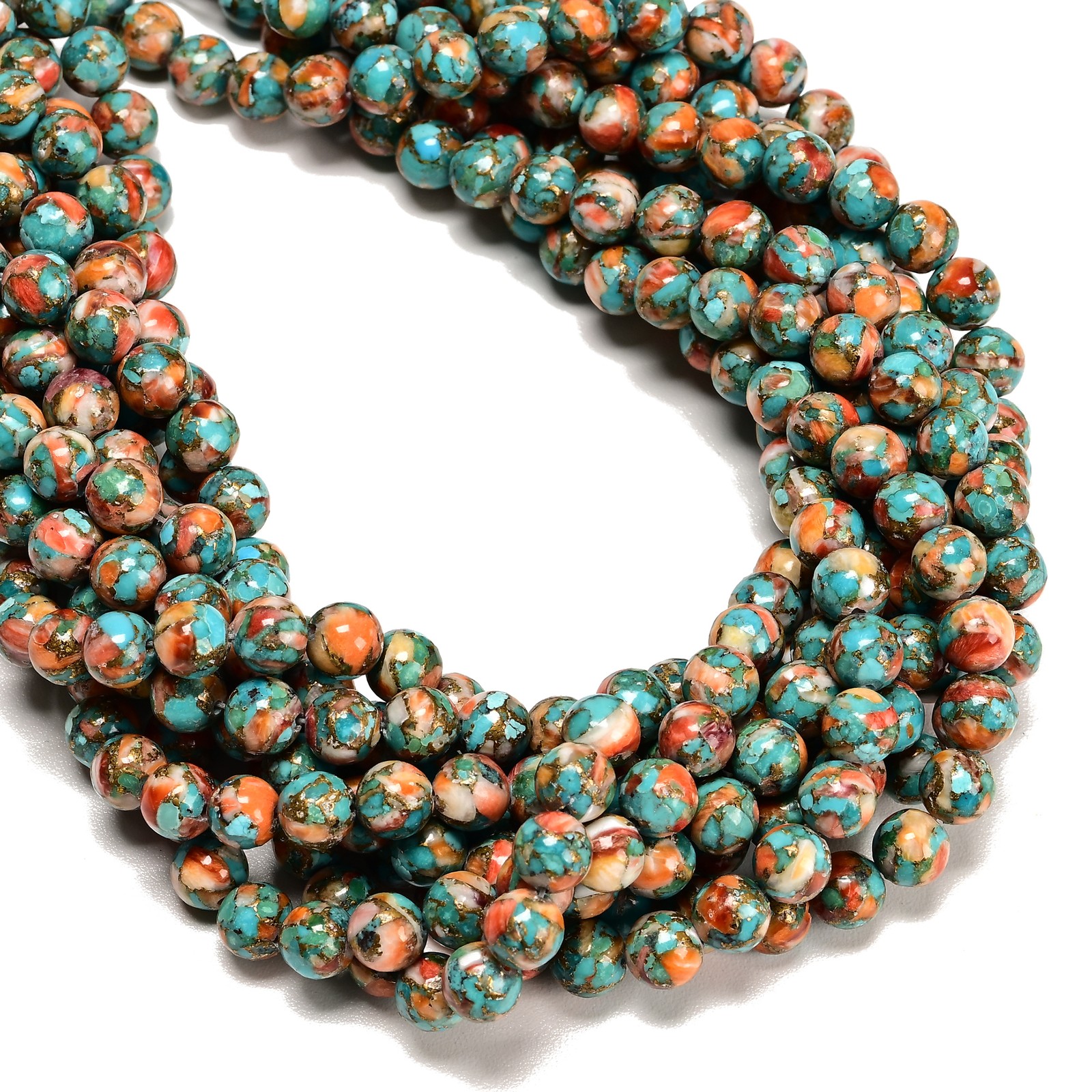 Natural Spiny Oyster Mohave Copper Turquoise Round Beads 6mm 8mm 10mm 16″ Strand