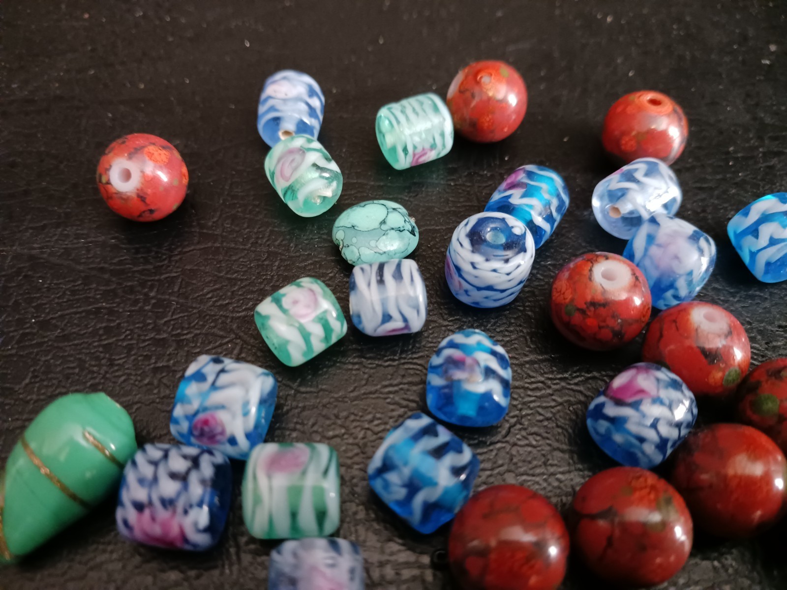 Glass beads lot 50+ jewelry making mix variety Ceramic Swirl Cylindrical Round