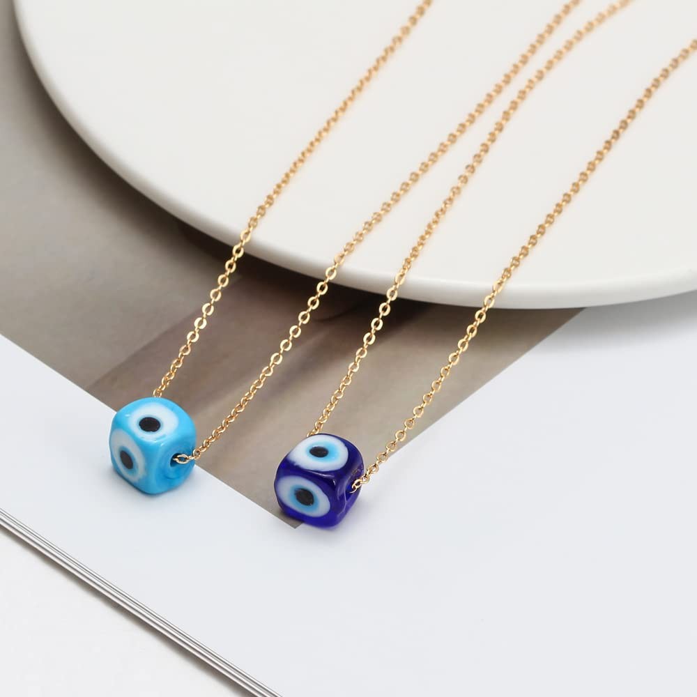 1-4Pcs Evil Eye Y Style Necklaces Blue Turkish Glass Leather Rope Alloy Beads Ch