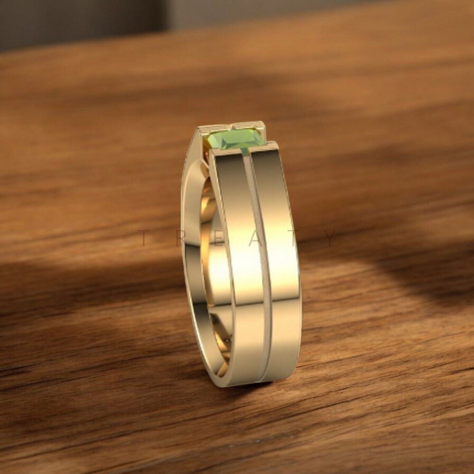 Peridot Square Cut With 14k Yellow Gold Ring For Men’s #A181 #