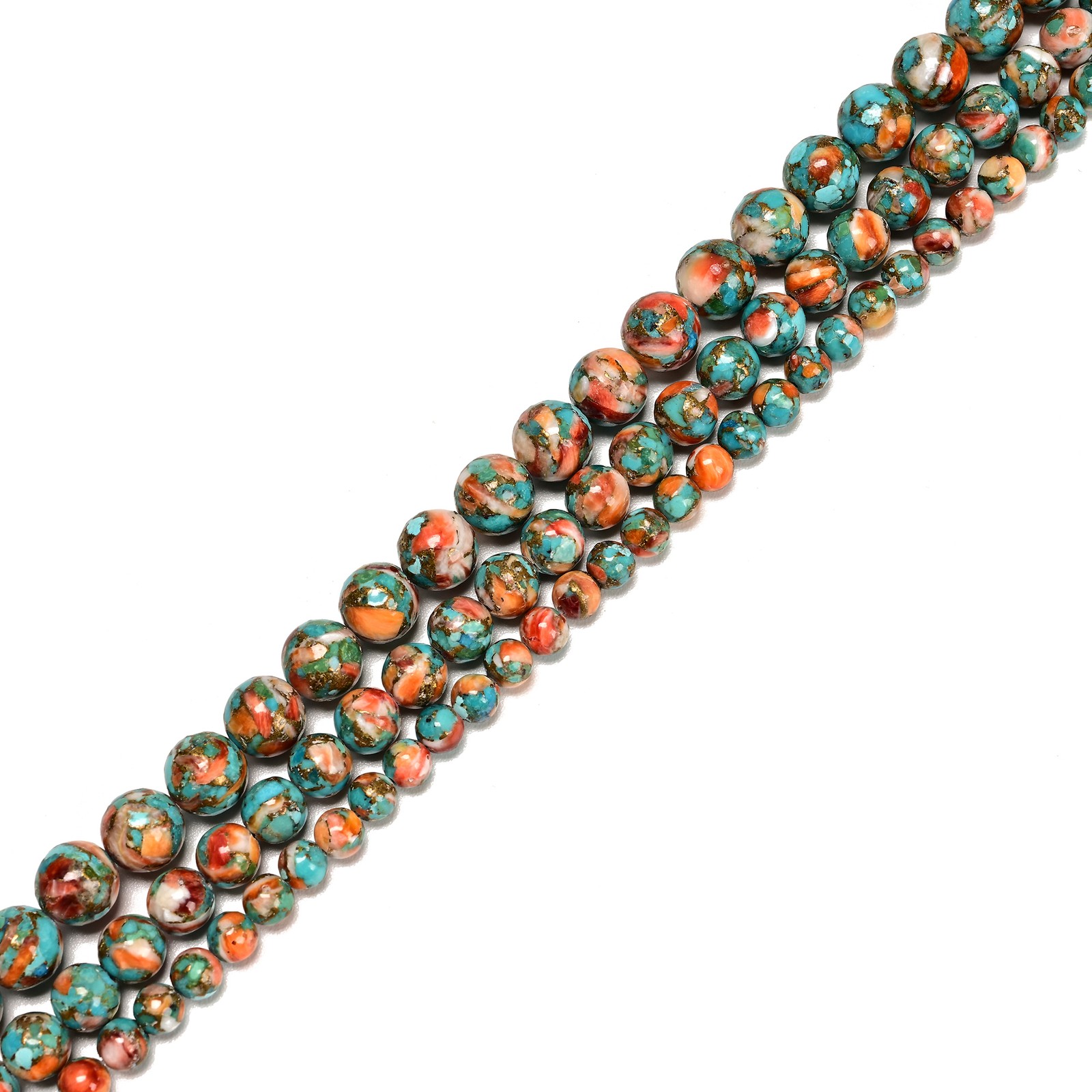 Natural Spiny Oyster Mohave Copper Turquoise Round Beads 6mm 8mm 10mm 16″ Strand