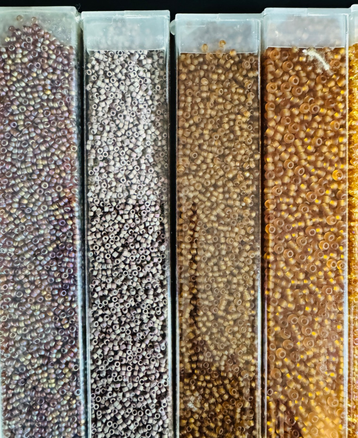 Glass Seed Bead Lot 26 Tubes – Iridescent Neon Mix Different Sizes NOS