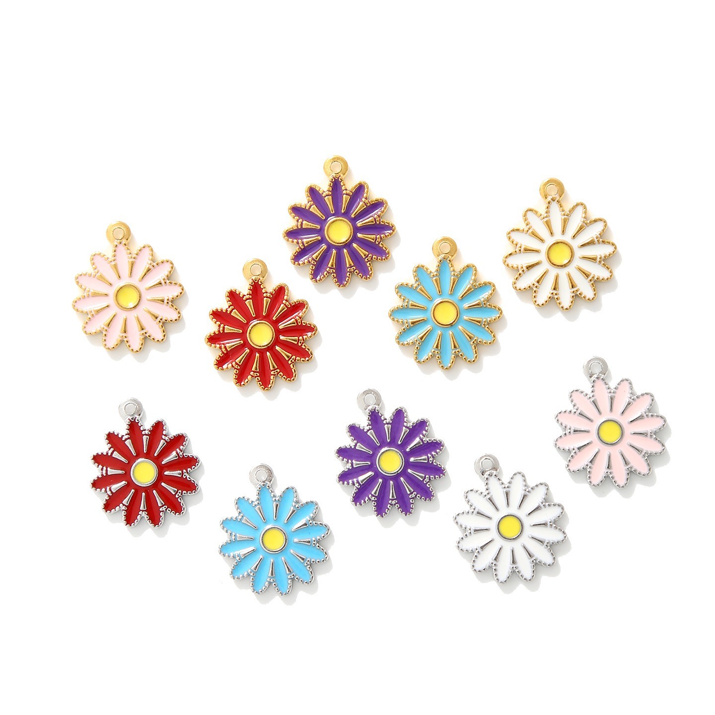 10pcs silver/gold stainless steel daisy flower charm for diy jewelry making