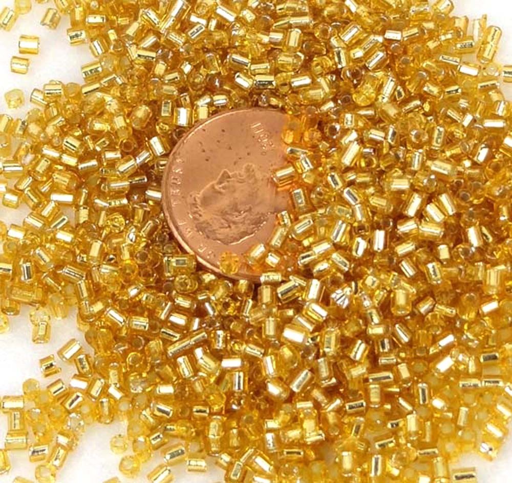 2mm Golden Seed Glass Beads 18k gold lined crystal Round tube 15 grams