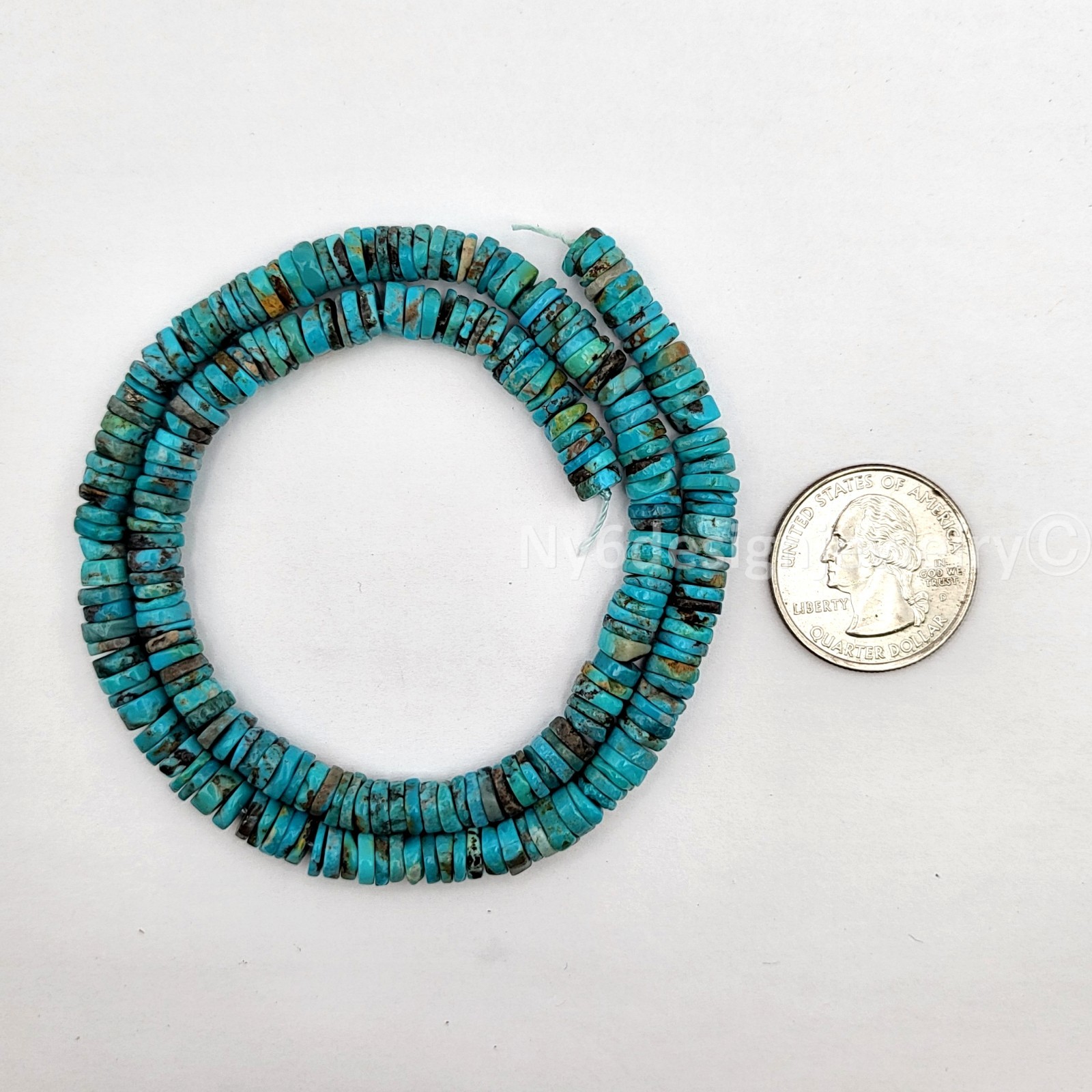 Natural Turquoise Slice Disc Heishi– 6mm Bead Blue and Brown Turquoise – 16″