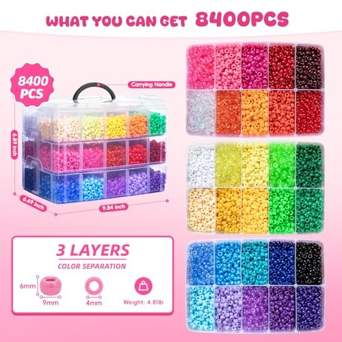 8400Pcs Pony Beads, 30 Colors 6x9mm Kandi Beads Bulk for 30colors8000pcs