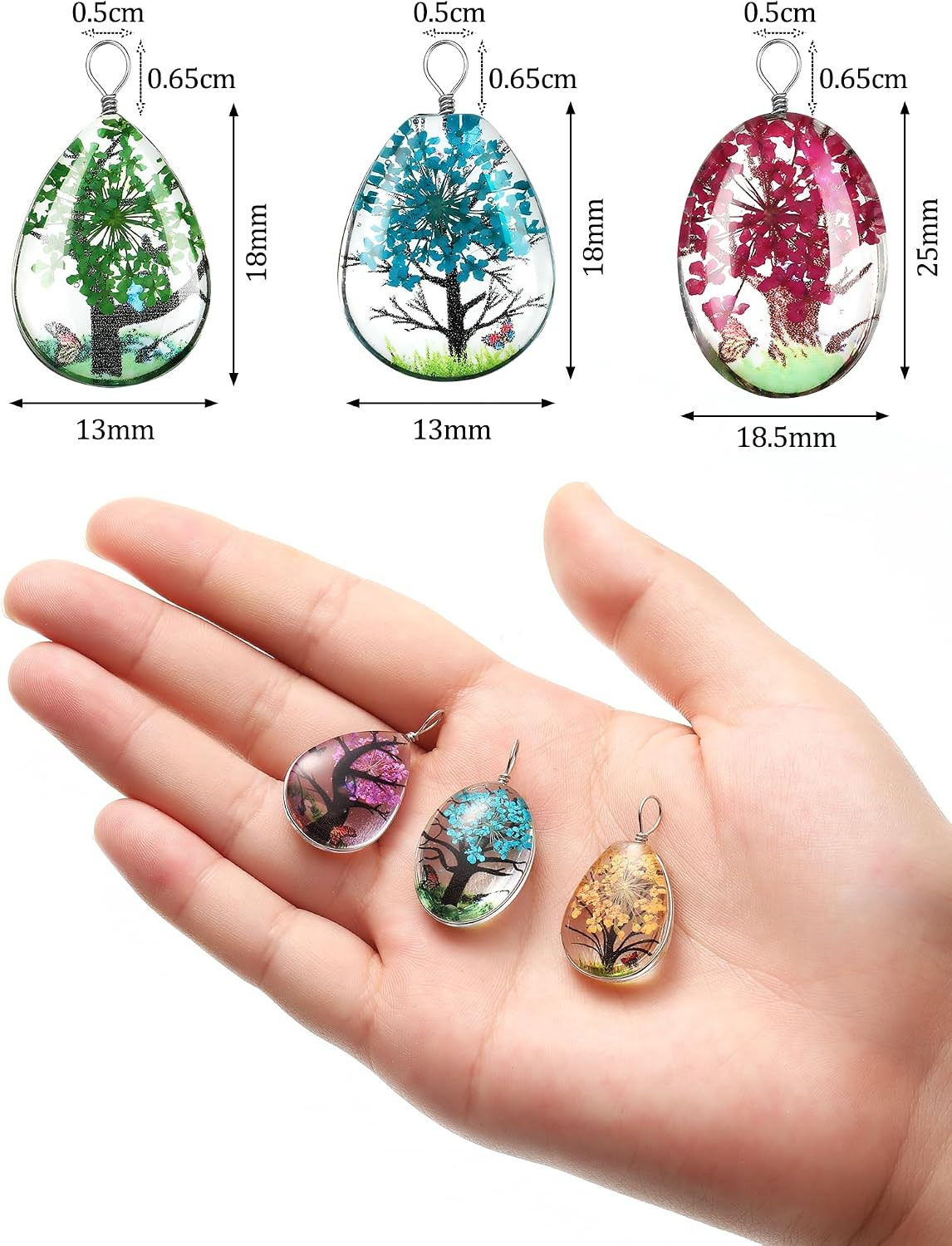 36 Pcs Dried Flower Tree Pendant Plant Pressed Flower Charms Spring
