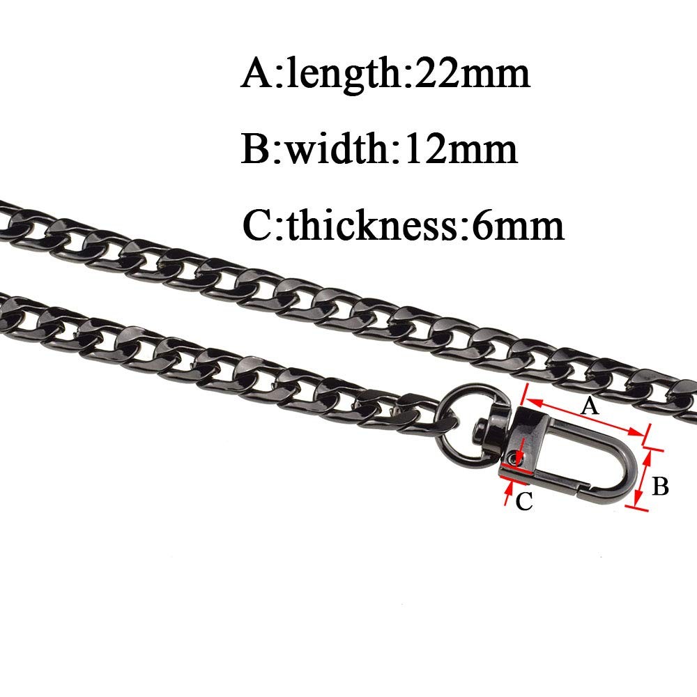 Metal Chain Strap For Pochette,Handbag ,7.9 Inch, Slim Wide, Black,1 Pack