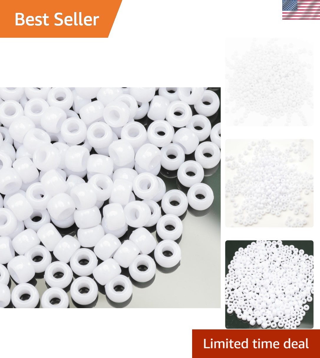DIY Jewelry Essentials: 1000 Pcs White Acrylic Pony Beads, 6x9mm, Easy to Use