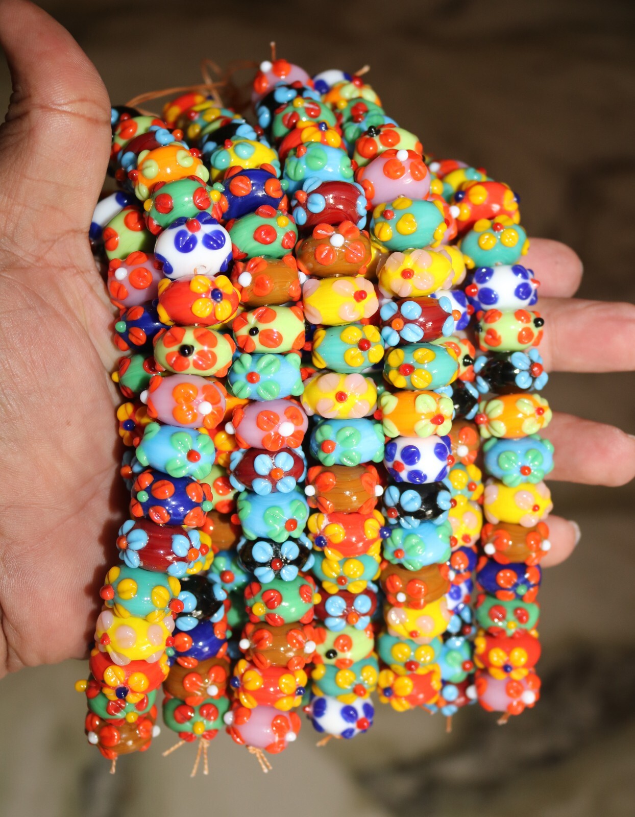10 Strands Beautiful Lampwork Glass Beads, Flower beads for jewelry making.