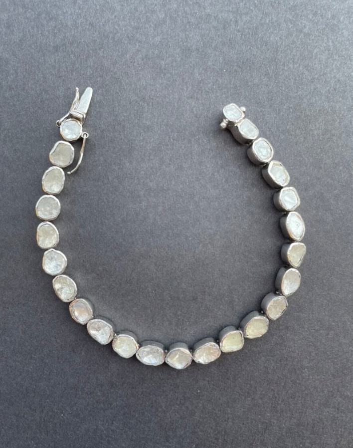 Handmade Rose Cut Polki Tennis Bracelet For Men & Women Silver Diamond Bracelet