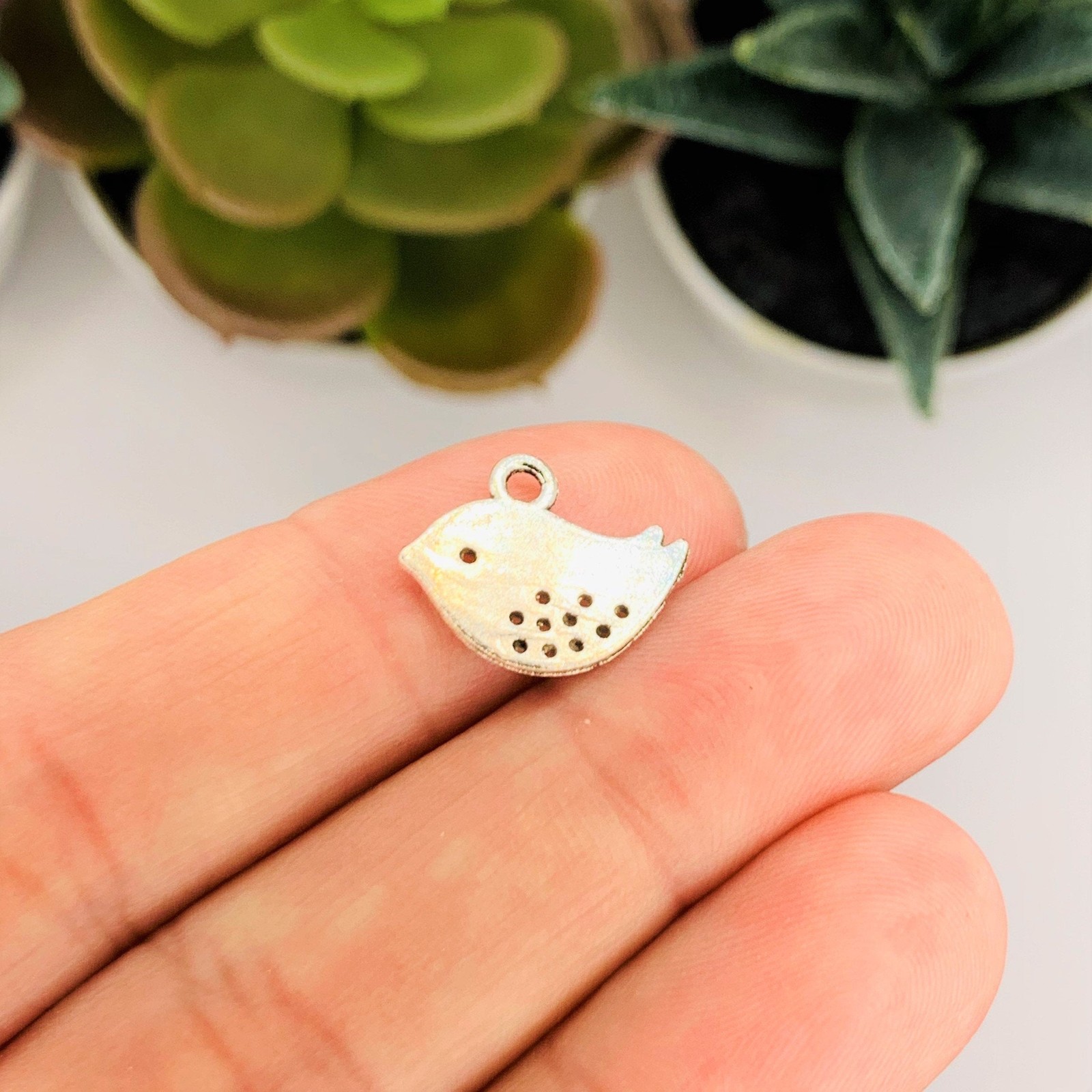 Small Antiqued Silver Bird Charms, 12x16mm – US Seller