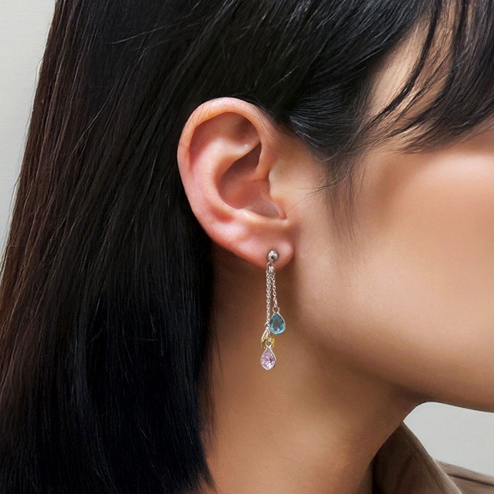 Cubic Zirconia Earrings, SV925 Silver, Made in Thailand