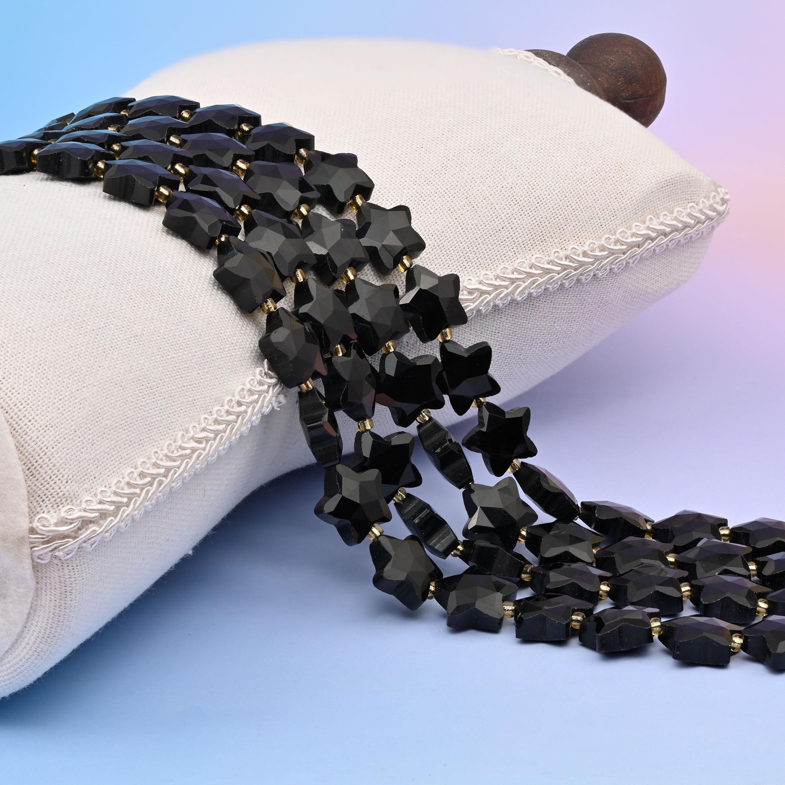 Black Obsidian Star Faceted Beads Size 14mm Jewelry Making 15.5 Inch Strand