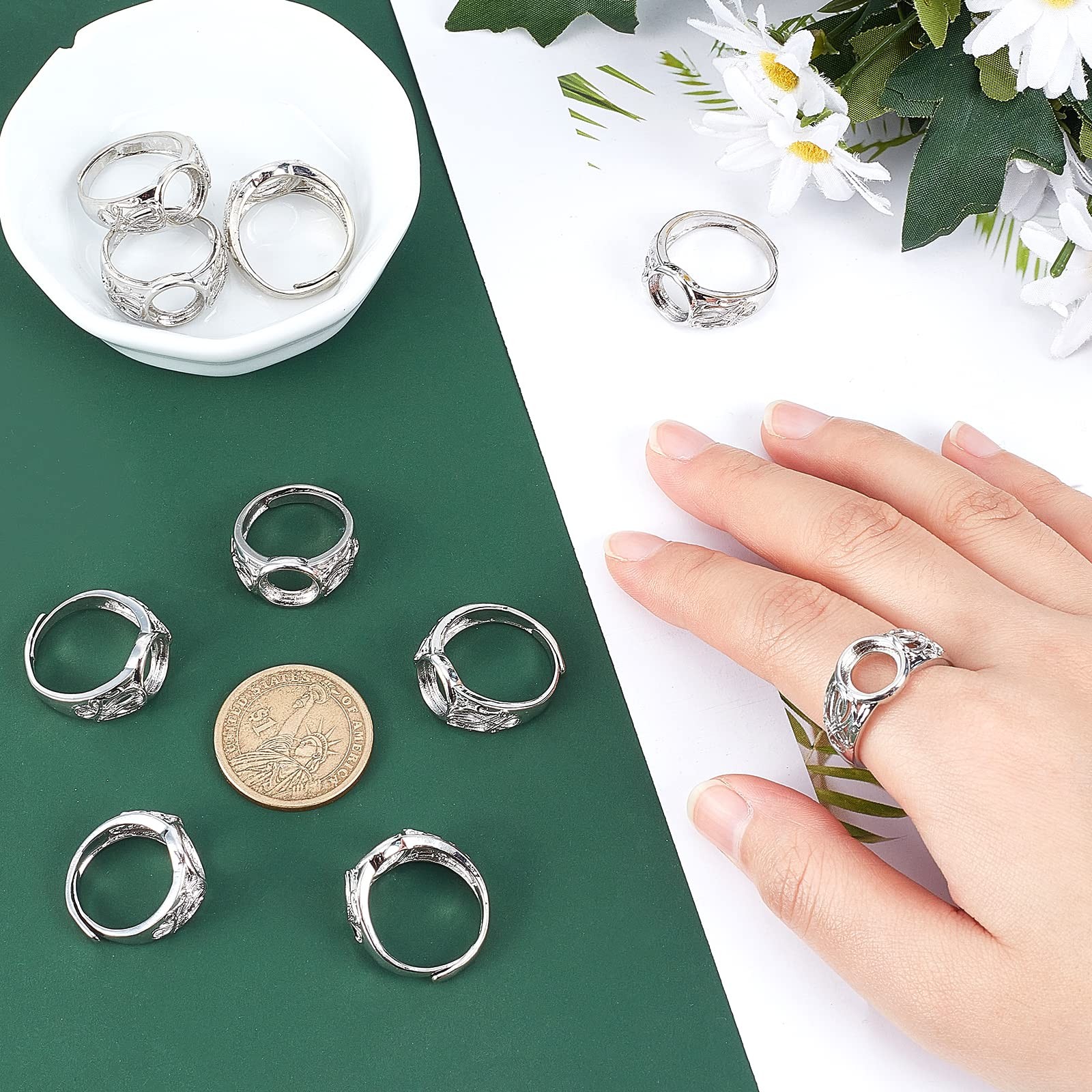 10pcs Platinum Pad Ring Settings Adjustable Brass Ring Shanks Metal Eauropean Ri